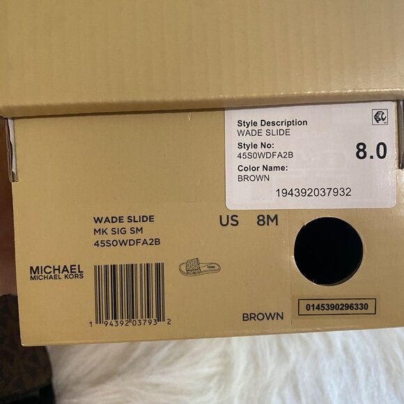 MICHAEL KORS Women's Size 8 Brown MK Signature Logo Print Wade Slide Sandals - Picture 9 of 9